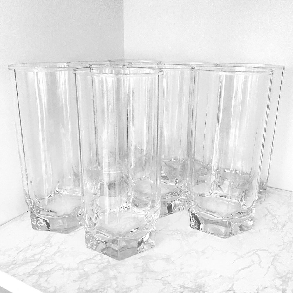 Vintage Large Hexagonal Drinking Glasses - Set of 8
